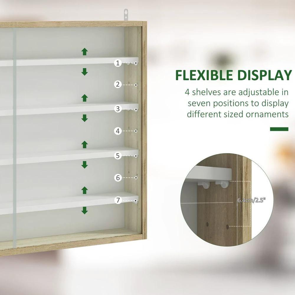 5-Tier Wall Display Shelf Unit Cabinet w/ Shelves Glass Doors Natural by HOMCOM