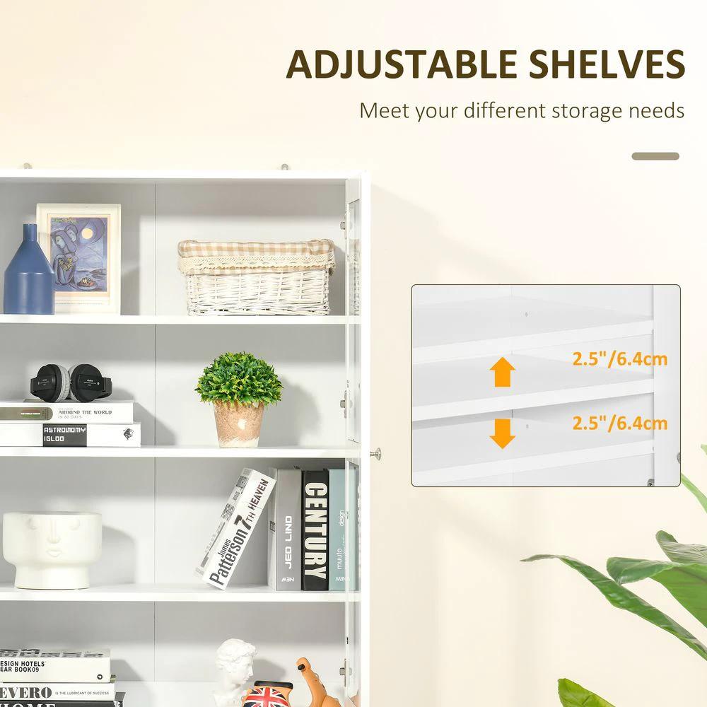 HOMCOM Modern Bookcase Display Storage Cabinet w/ Doors Adjustable Shelves - Uncategorized Display Cabinet