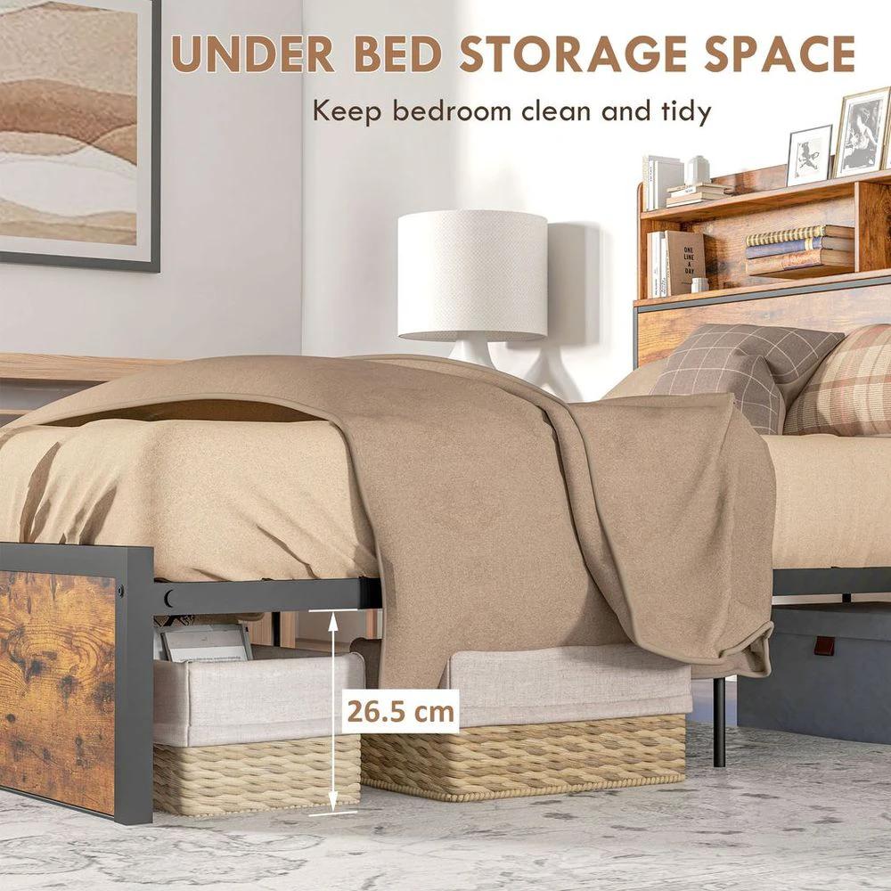 HOMCOM 4.8FT Double Bed Frame with Storage Headboard and Under Bed Storage - Uncategorized Double Bed