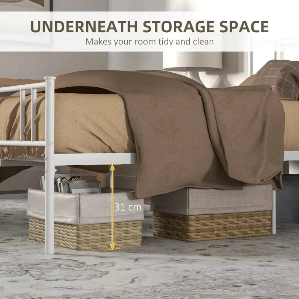 HOMCOM Double Metal Bed Frame w/ Headboard & Footboard, Underbed Storage Space - Uncategorized Double Bed