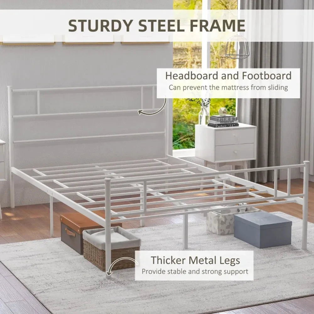 HOMCOM Double Metal Bed Frame w/ Headboard & Footboard, Underbed Storage Space - Uncategorized Double Bed