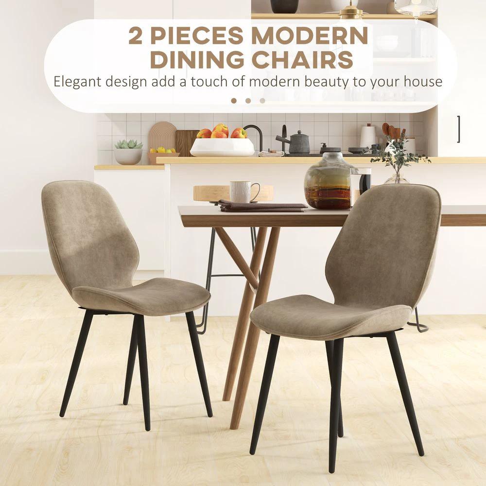 Dining Chairs Set of 2, Upholstered Kitchen Chairs with Metal Legs, Brown by HOMCOM