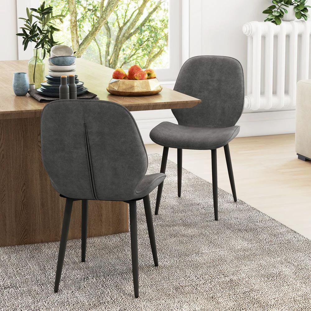 Dining Chairs Set of 2, Upholstered Kitchen Chairs with Metal Legs, Grey by HOMCOM