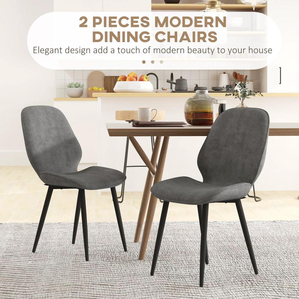 Dining Chairs Set of 2, Upholstered Kitchen Chairs with Metal Legs, Grey by HOMCOM