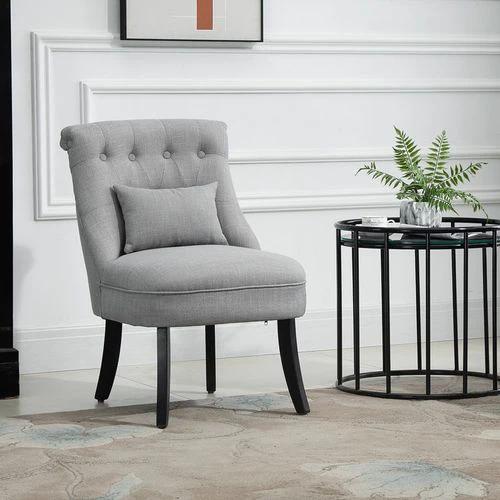 HOMCOM Fabric Single Sofa Dining Chair Upholstered W/ Pillow Solid Wood Leg Living Room - Fabric Dining Chairs