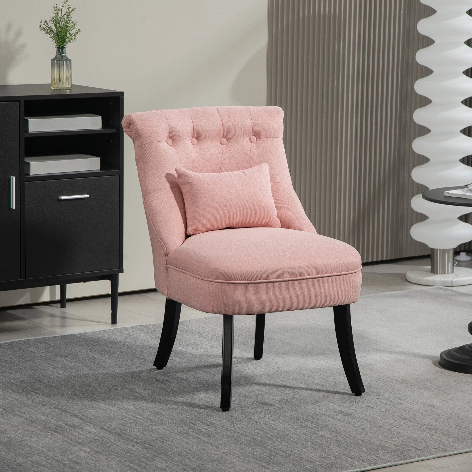 HOMCOM Fabric Single Sofa Upholstered with Pillow Wood Leg Pink by HOMCOM