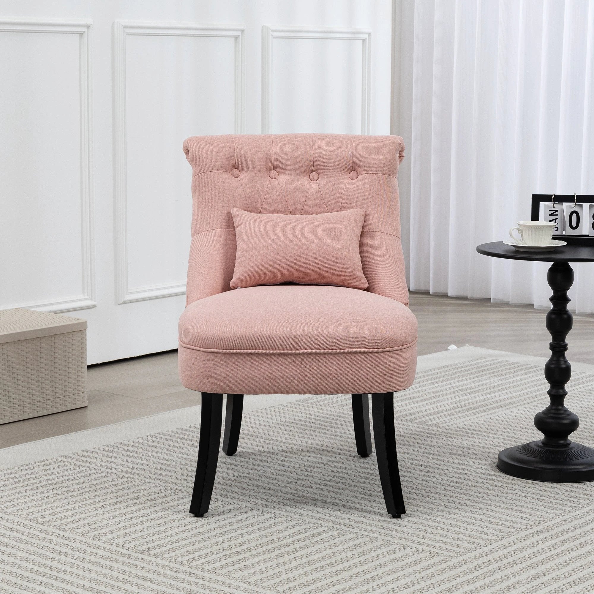 HOMCOM Fabric Single Sofa Upholstered with Pillow Wood Leg Pink - Fabric Dining Chairs