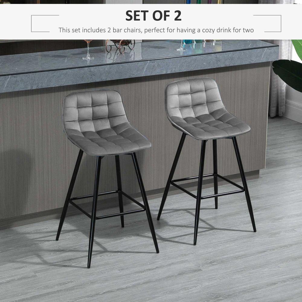 HOMCOM Kitchen Counter Chairs Set of 2 Velvet-Touch Dining Chairs Bar Stools - Uncategorized Fabric Dining Chairs
