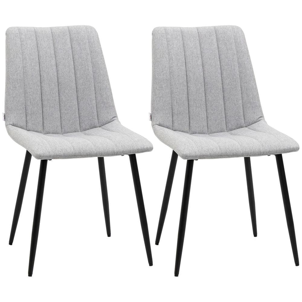 Modern Dining Chairs Set of 2 with Linen-touch Upholstery and Steel Legs by HOMCOM