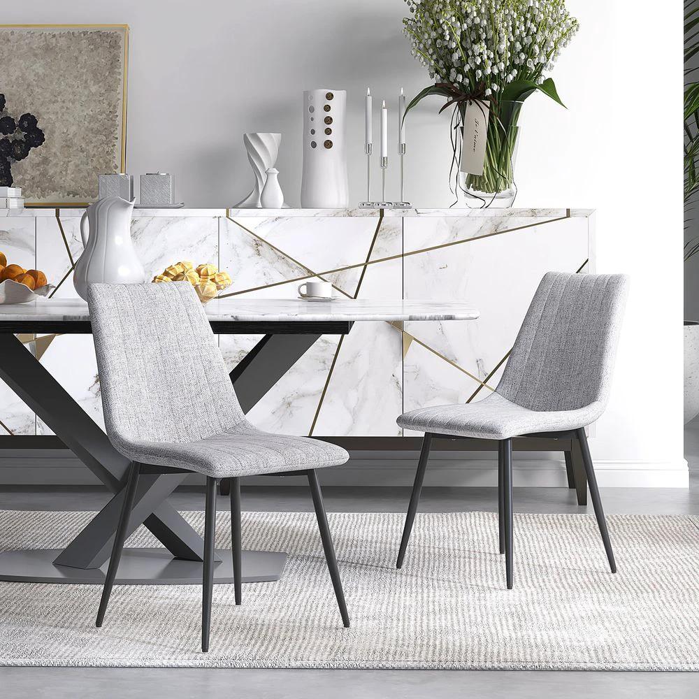 HOMCOM Modern Dining Chairs Set of 2 with Linen-touch Upholstery and Steel Legs - Uncategorized Fabric Dining Chairs