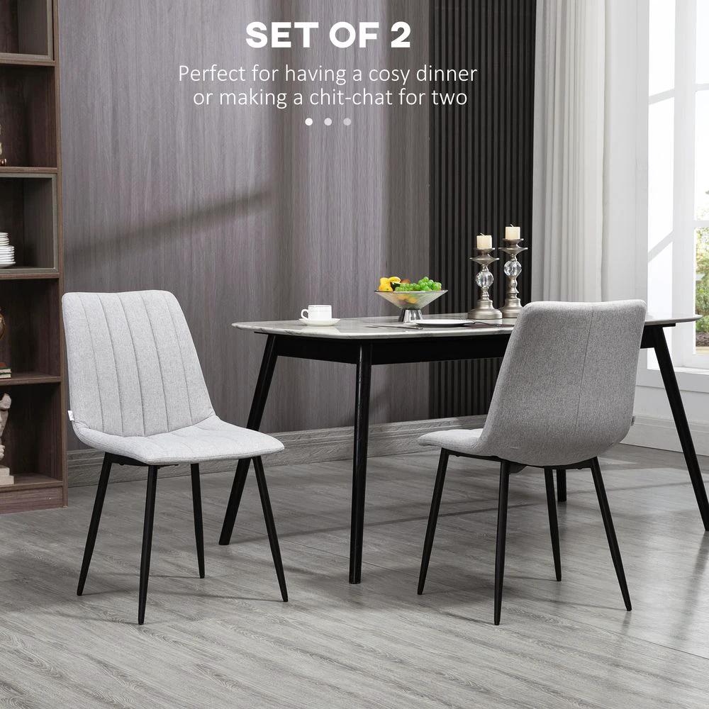 HOMCOM Modern Dining Chairs Set of 2 with Linen-touch Upholstery and Steel Legs - Uncategorized Fabric Dining Chairs
