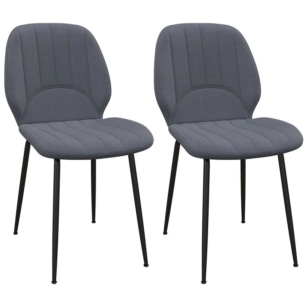 HOMCOM Modern Dining Chairs Set of 2 with Padded Seat and Steel Legs, Dark Grey - Uncategorized Fabric Dining Chairs