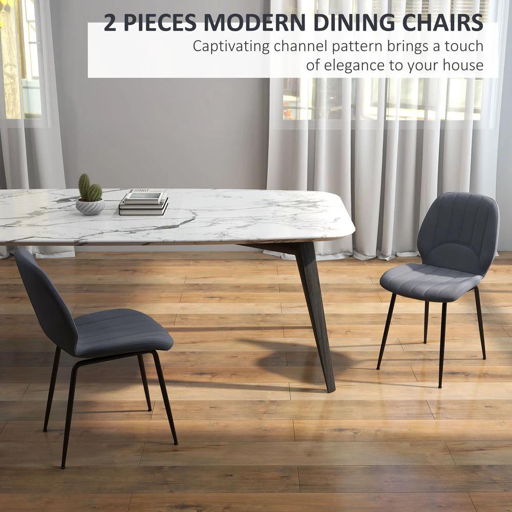 HOMCOM Modern Dining Chairs Set of 2 with Padded Seat and Steel Legs, Dark Grey - Uncategorized Fabric Dining Chairs
