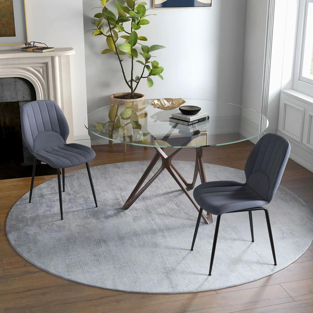 Modern Dining Chairs Set of 2 with Padded Seat and Steel Legs, Dark Grey by HOMCOM