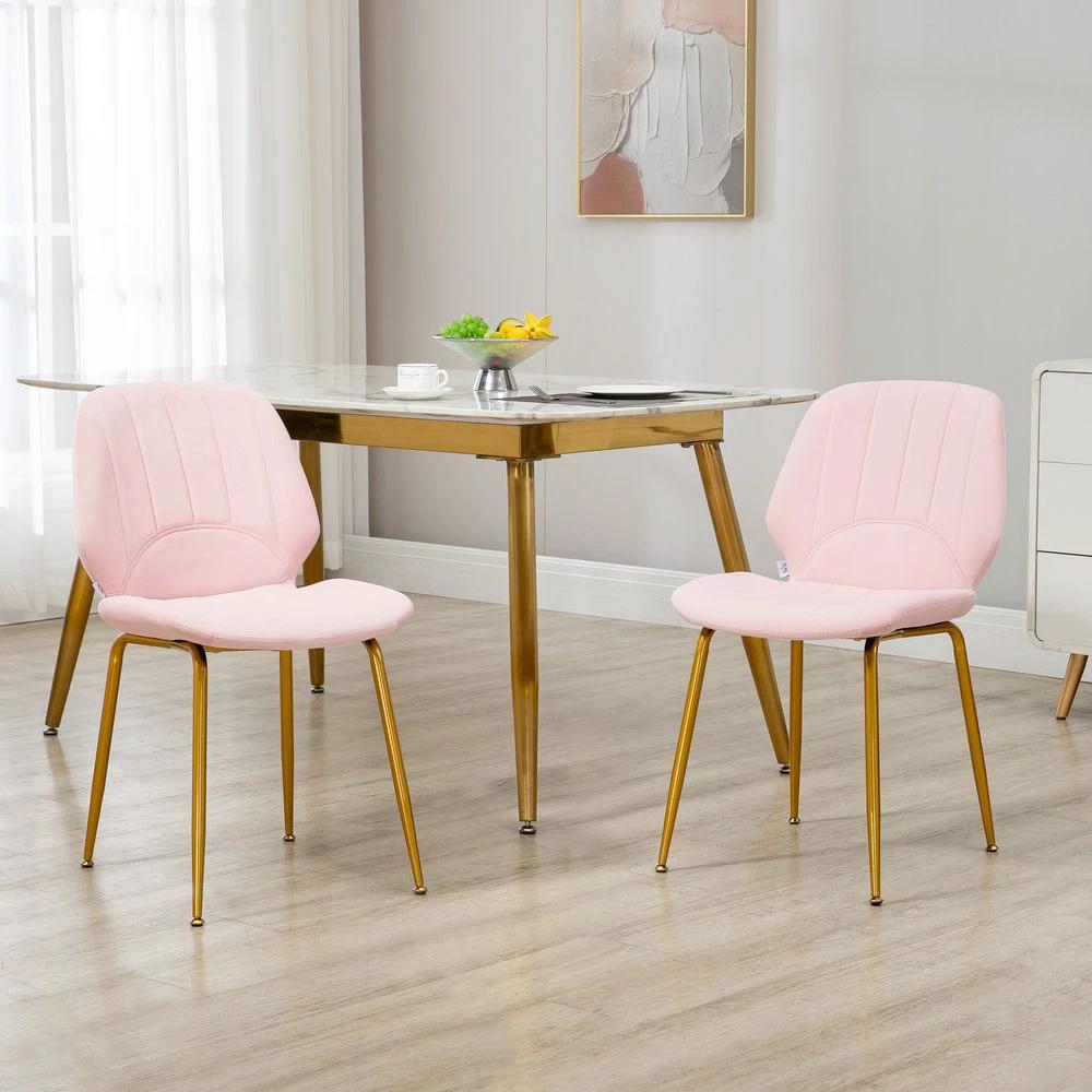Modern Dining Chairs Set of 2 with Padded Seat and Steel Legs, Pink by HOMCOM