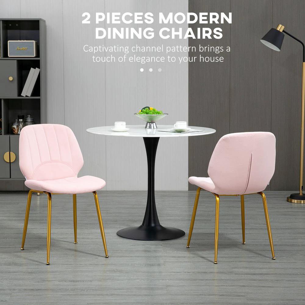 Modern Dining Chairs Set of 2 with Padded Seat and Steel Legs, Pink by HOMCOM