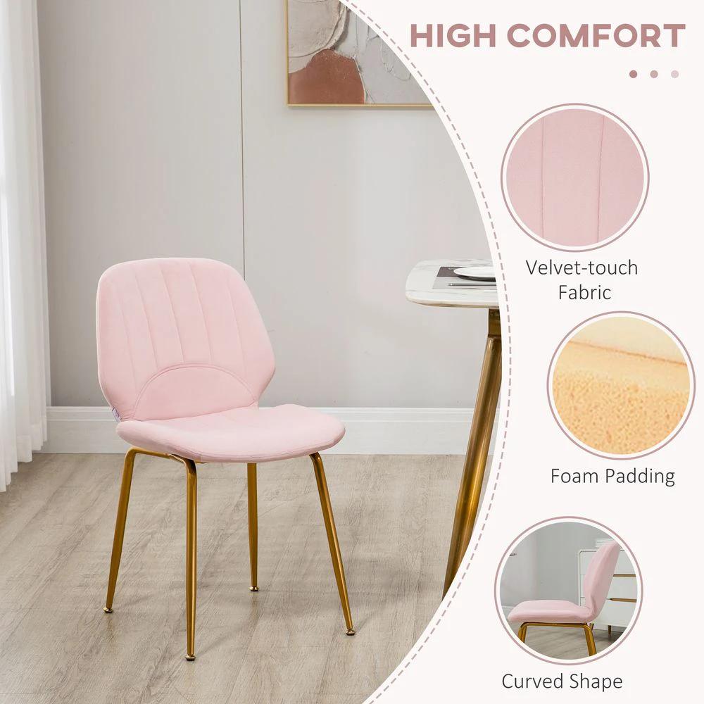 Modern Dining Chairs Set of 2 with Padded Seat and Steel Legs, Pink by HOMCOM