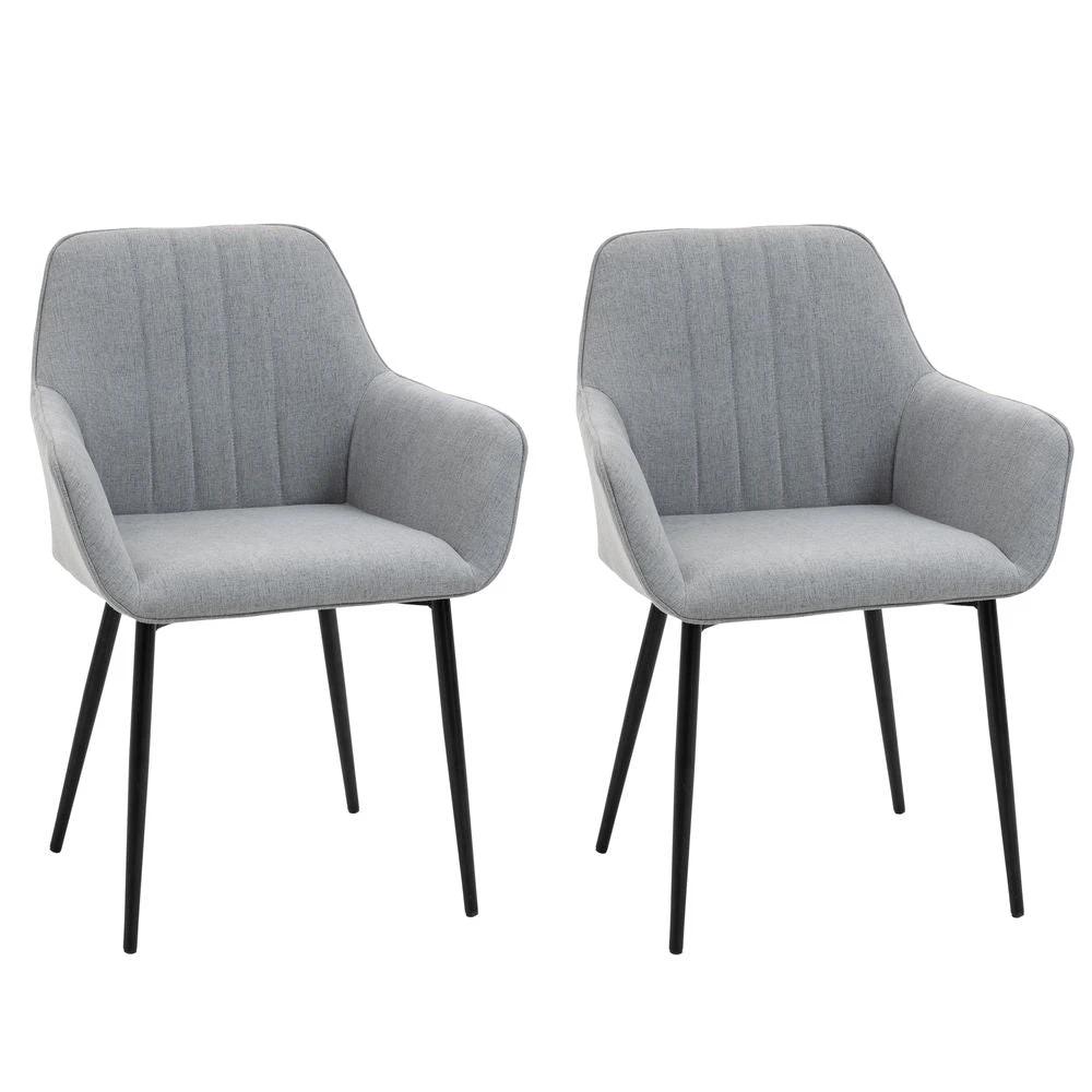 HOMCOM Set of 2 Dining Chairs Upholstered with Metal Legs, Light Grey 2 - Uncategorized Fabric Dining Chairs