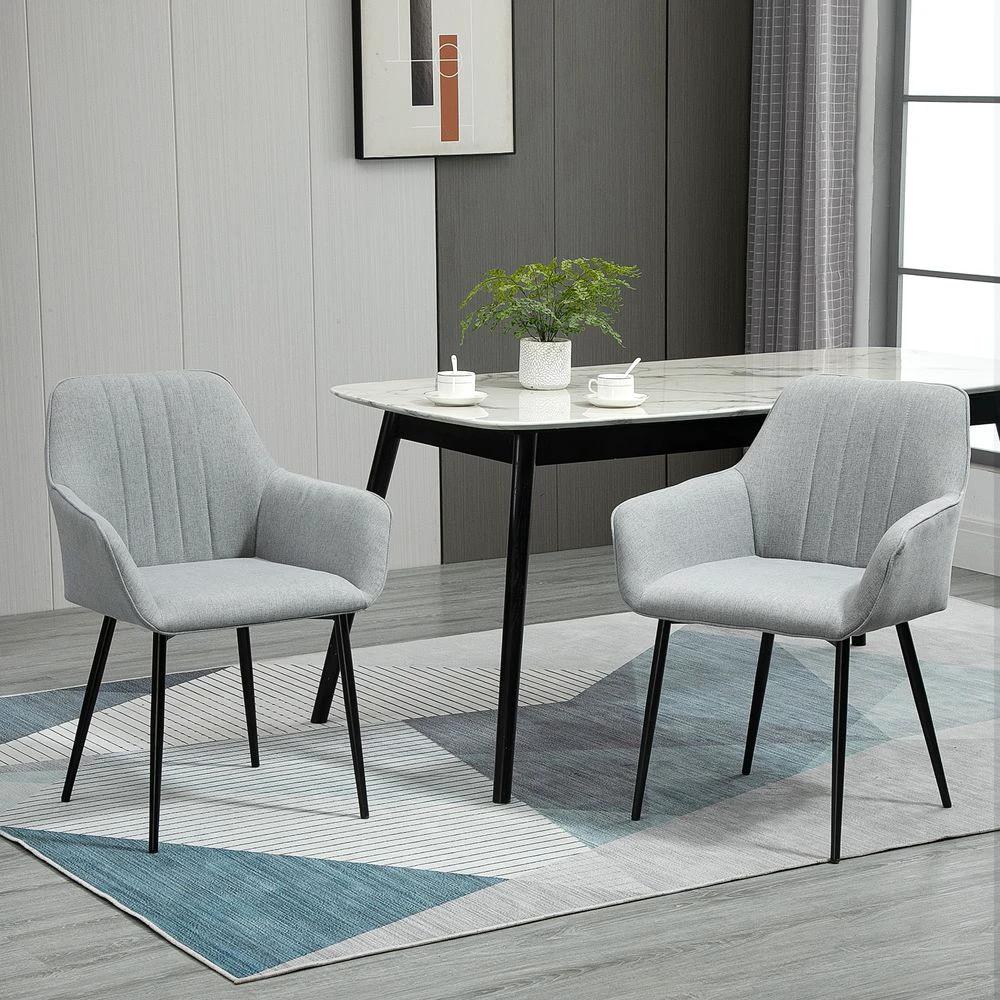 HOMCOM Set of 2 Dining Chairs Upholstered with Metal Legs, Light Grey 2 - Uncategorized Fabric Dining Chairs