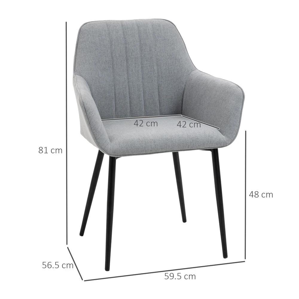 HOMCOM Set of 2 Dining Chairs Upholstered with Metal Legs, Light Grey 2 - Uncategorized Fabric Dining Chairs
