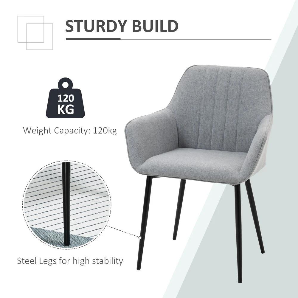 HOMCOM Set of 2 Dining Chairs Upholstered with Metal Legs, Light Grey 2 - Uncategorized Fabric Dining Chairs