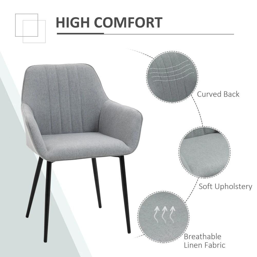 HOMCOM Set of 2 Dining Chairs Upholstered with Metal Legs, Light Grey 2 - Uncategorized Fabric Dining Chairs