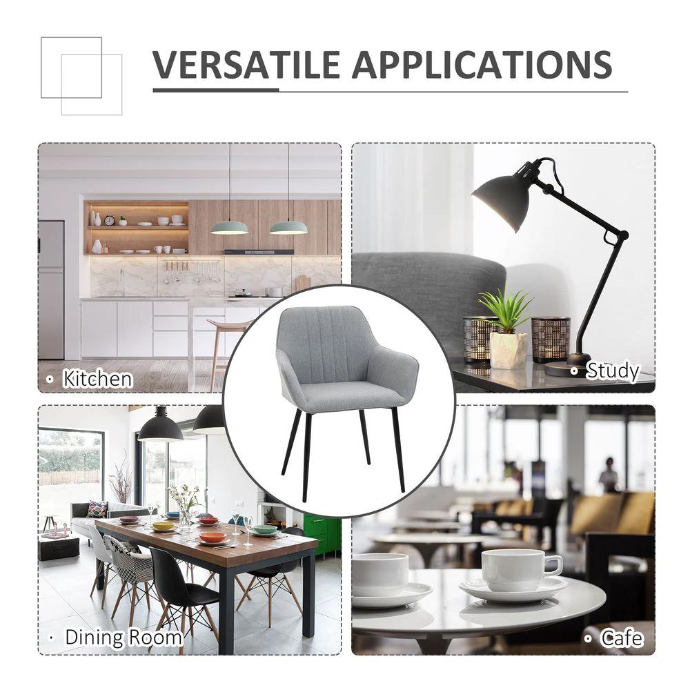 HOMCOM Set of 2 Dining Chairs Upholstered with Metal Legs, Light Grey 2 - Uncategorized Fabric Dining Chairs