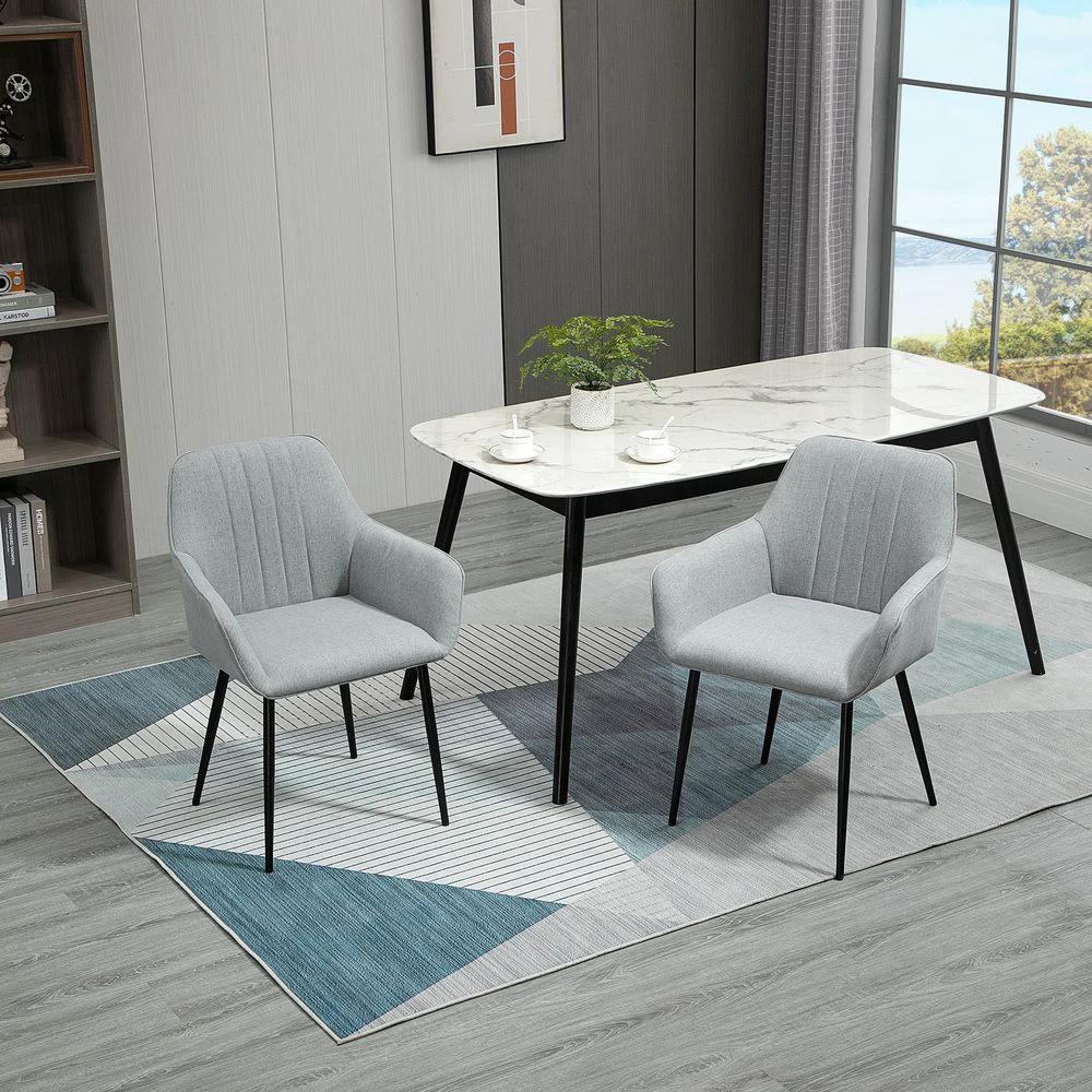 HOMCOM Set of 2 Dining Chairs Upholstered with Metal Legs, Light Grey 2 - Uncategorized Fabric Dining Chairs