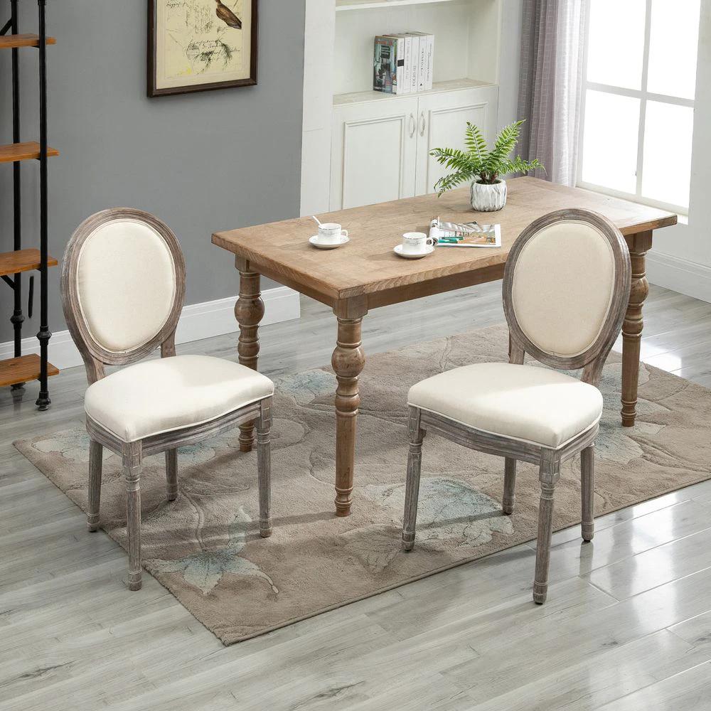 Set of 2 Elegant French-Style Dining Chairs w/ Wood Frame Foam Seat Cream by HOMCOM