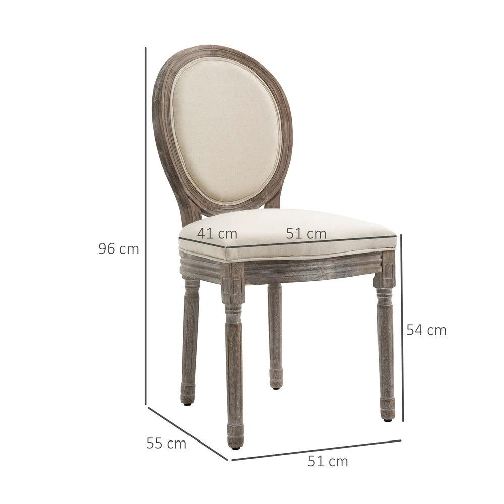Set of 2 Elegant French-Style Dining Chairs w/ Wood Frame Foam Seat Cream by HOMCOM
