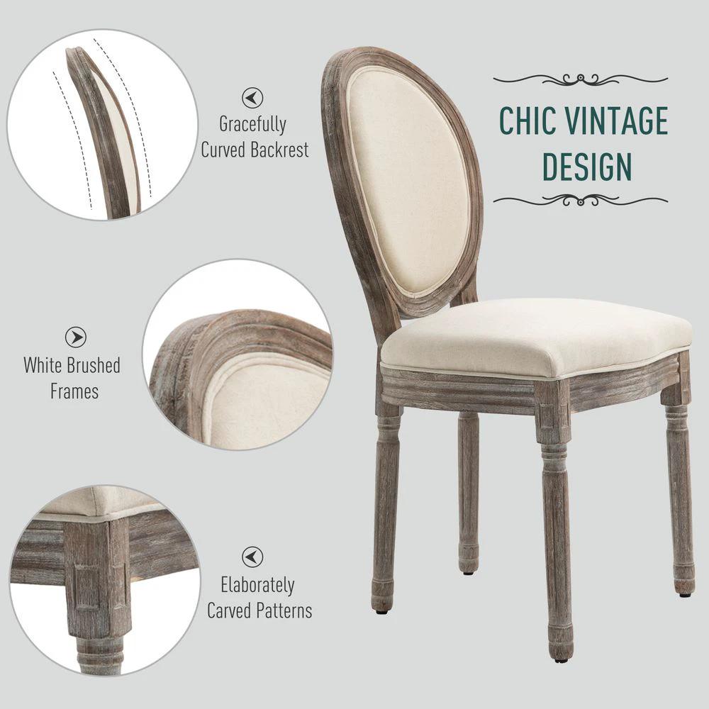 HOMCOM Set of 2 Elegant French-Style Dining Chairs w/ Wood Frame Foam Seat Cream - Uncategorized Fabric Dining Chairs