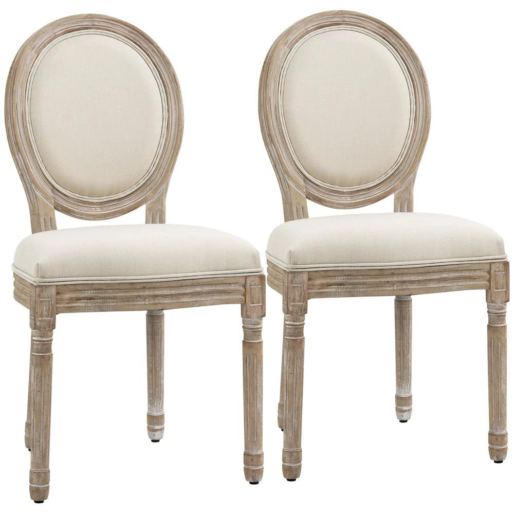 HOMCOM French-Style Dining Chairs Set of 2 with Linen Upholstery, Backrest - Uncategorized Fabric Dining Chairs