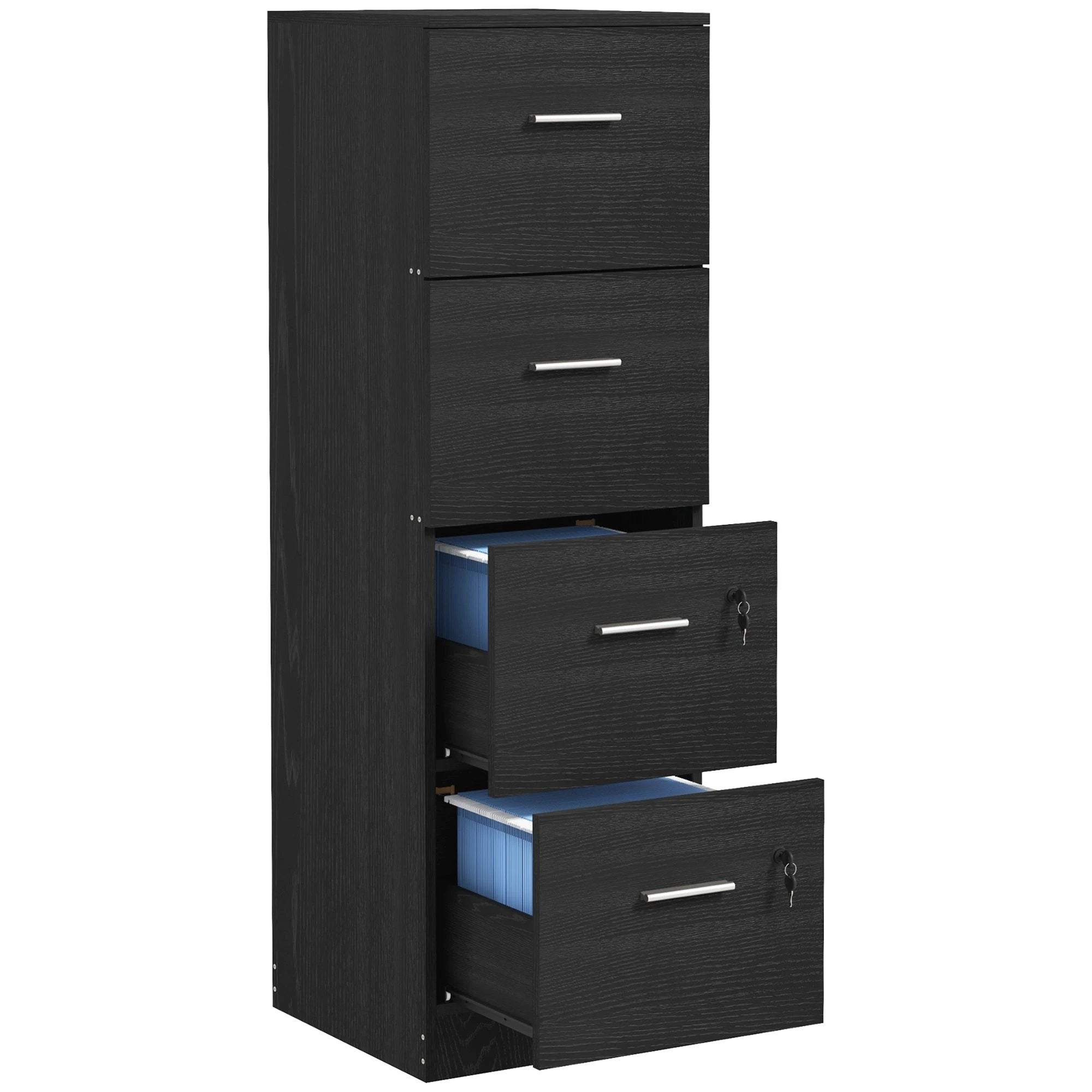 HOMCOM HOMCOM 4 Drawer File Cabinet Locking Filing Cabinet, Black Wood Effect - Filing Cabinet