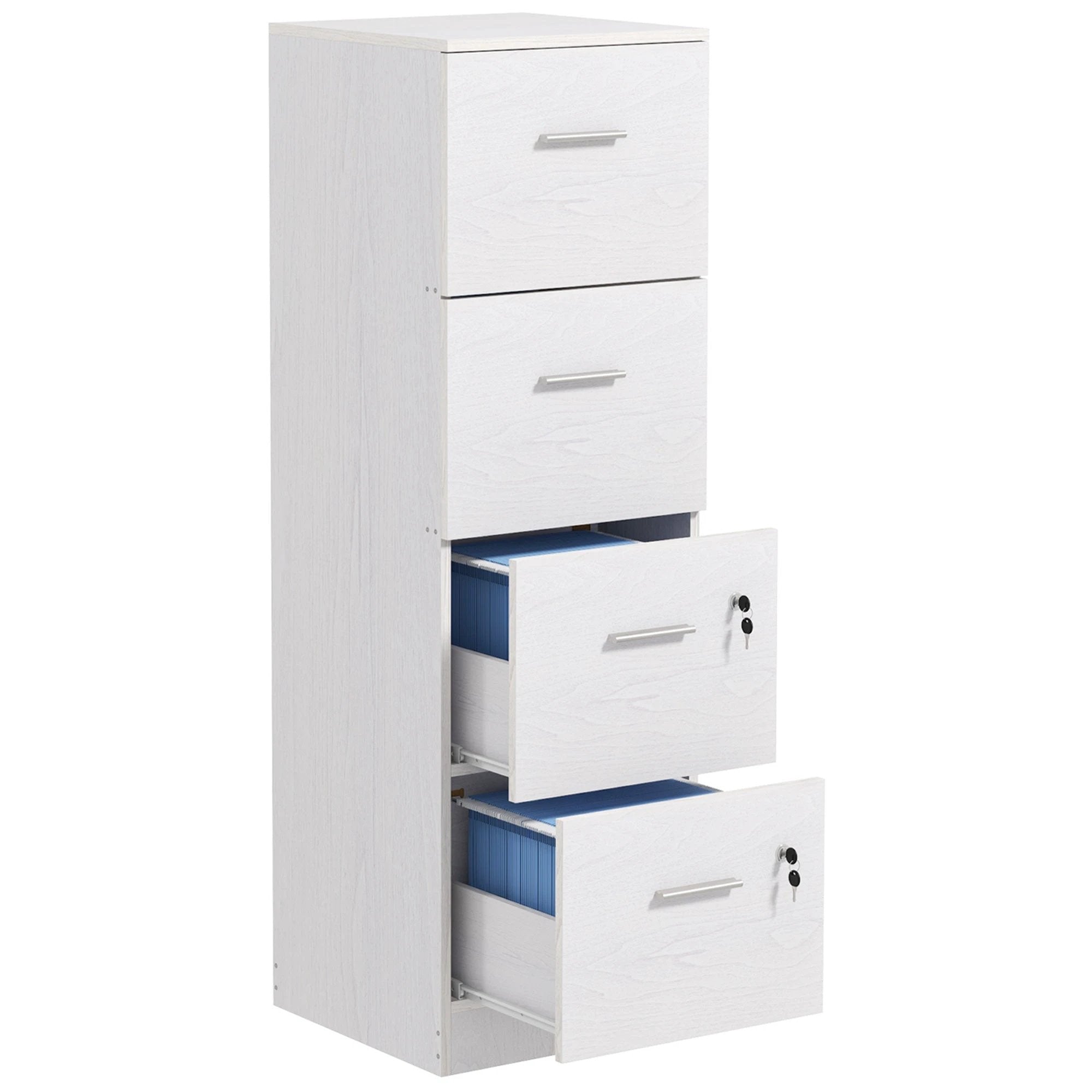 HOMCOM 4 Drawer File Cabinet Locking Filing Cabinet, Black Wood Effect by HOMCOM