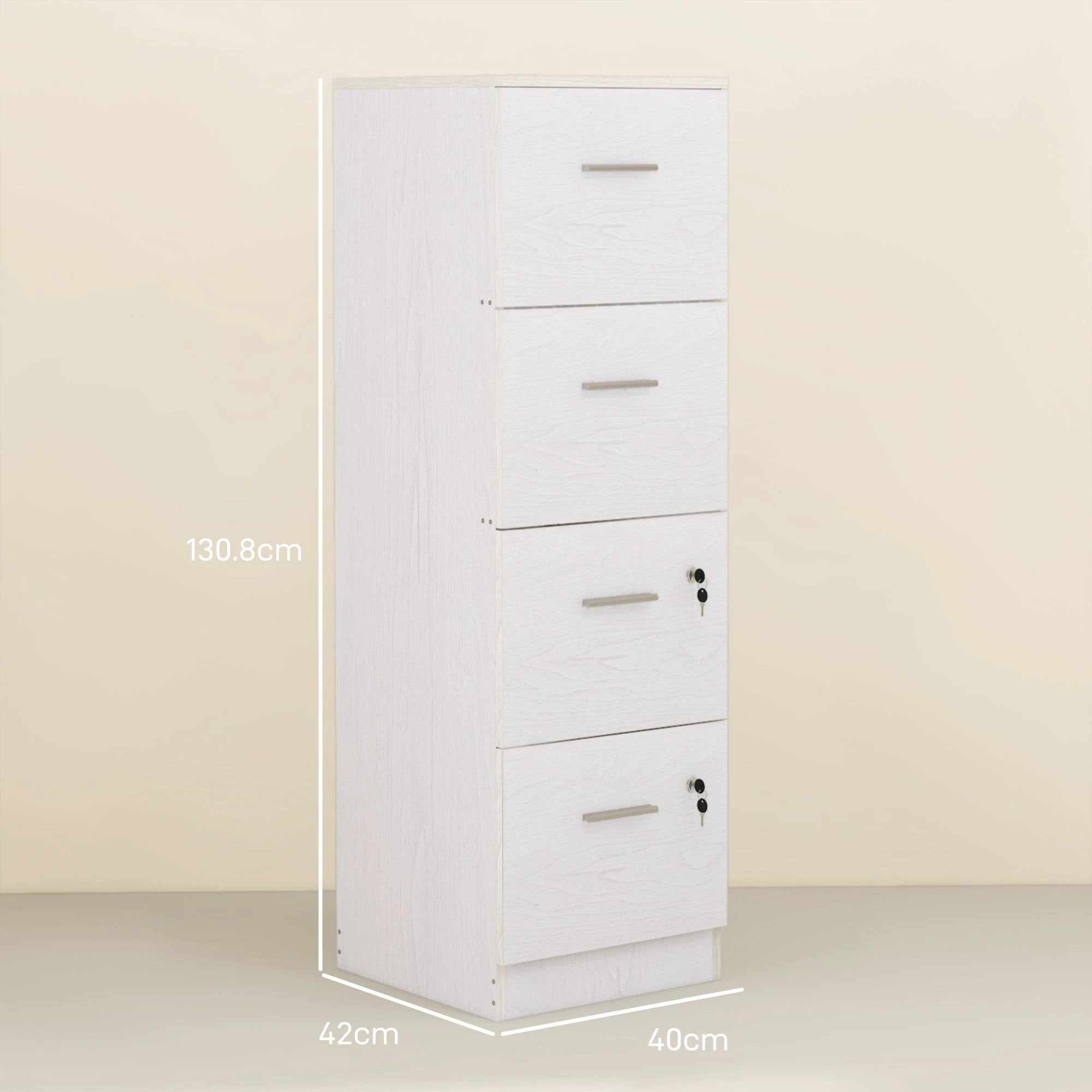 HOMCOM 4 Drawer File Cabinet Locking Filing Cabinet, Black Wood Effect by HOMCOM