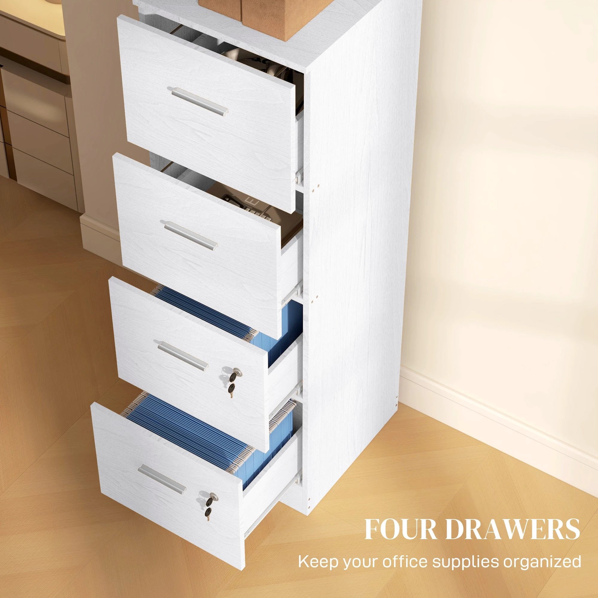 HOMCOM 4 Drawer File Cabinet Locking Filing Cabinet, Black Wood Effect by HOMCOM