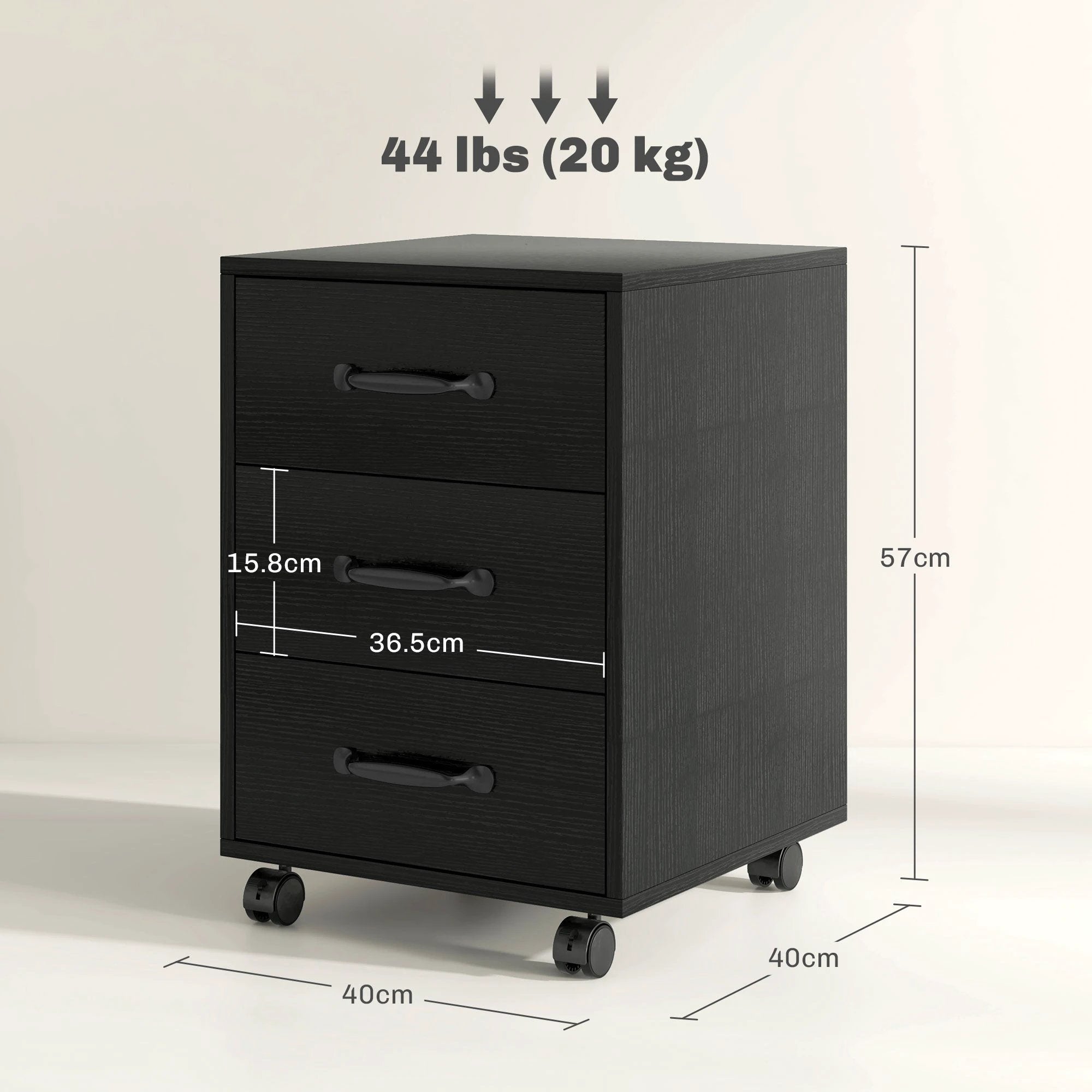 HOMCOM File Cabinet with 3 Drawers, Under Desk Mobile Filing Cabinet by HOMCOM