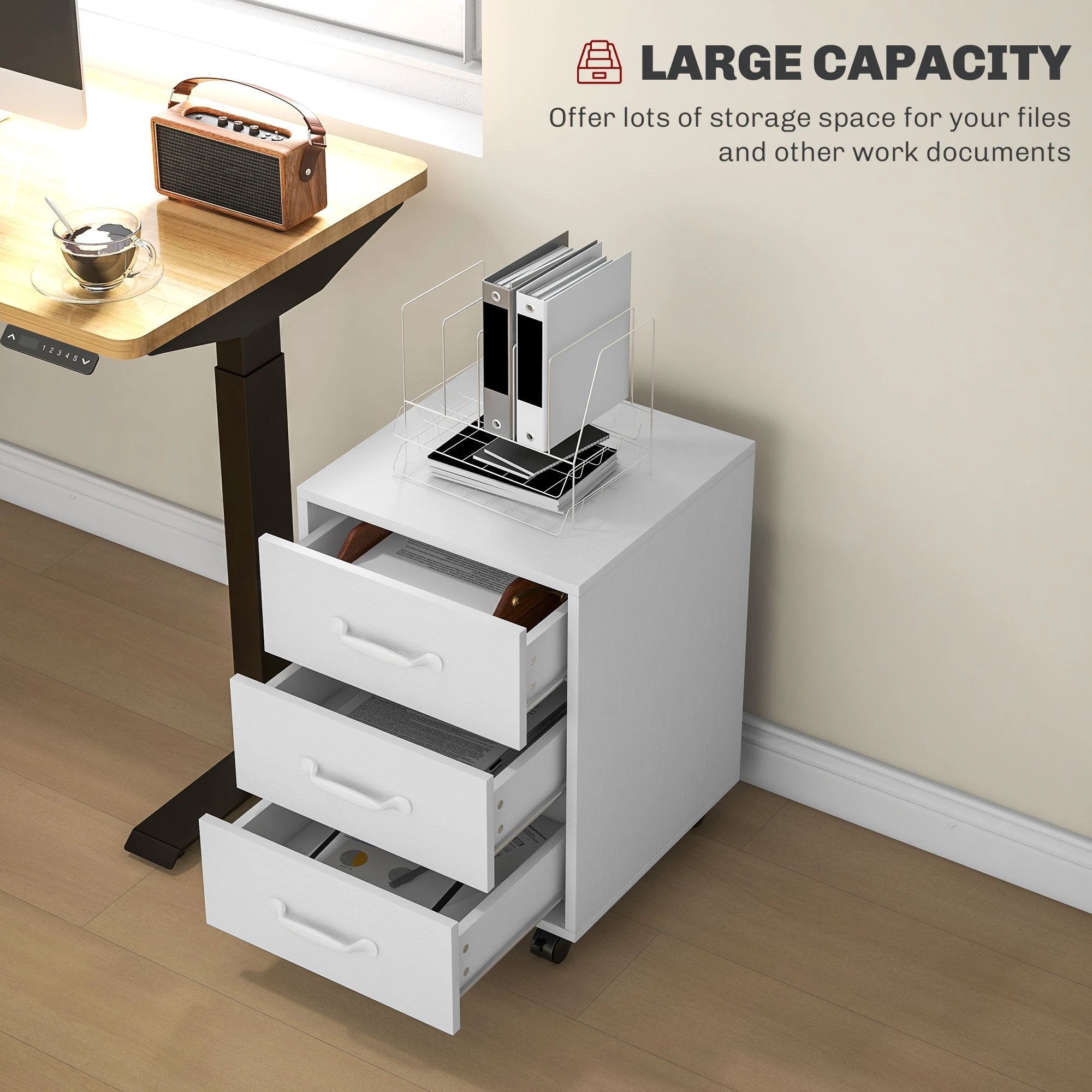 HOMCOM HOMCOM File Cabinet with 3 Drawers, Under Desk Mobile Filing Cabinet - Filing Cabinet