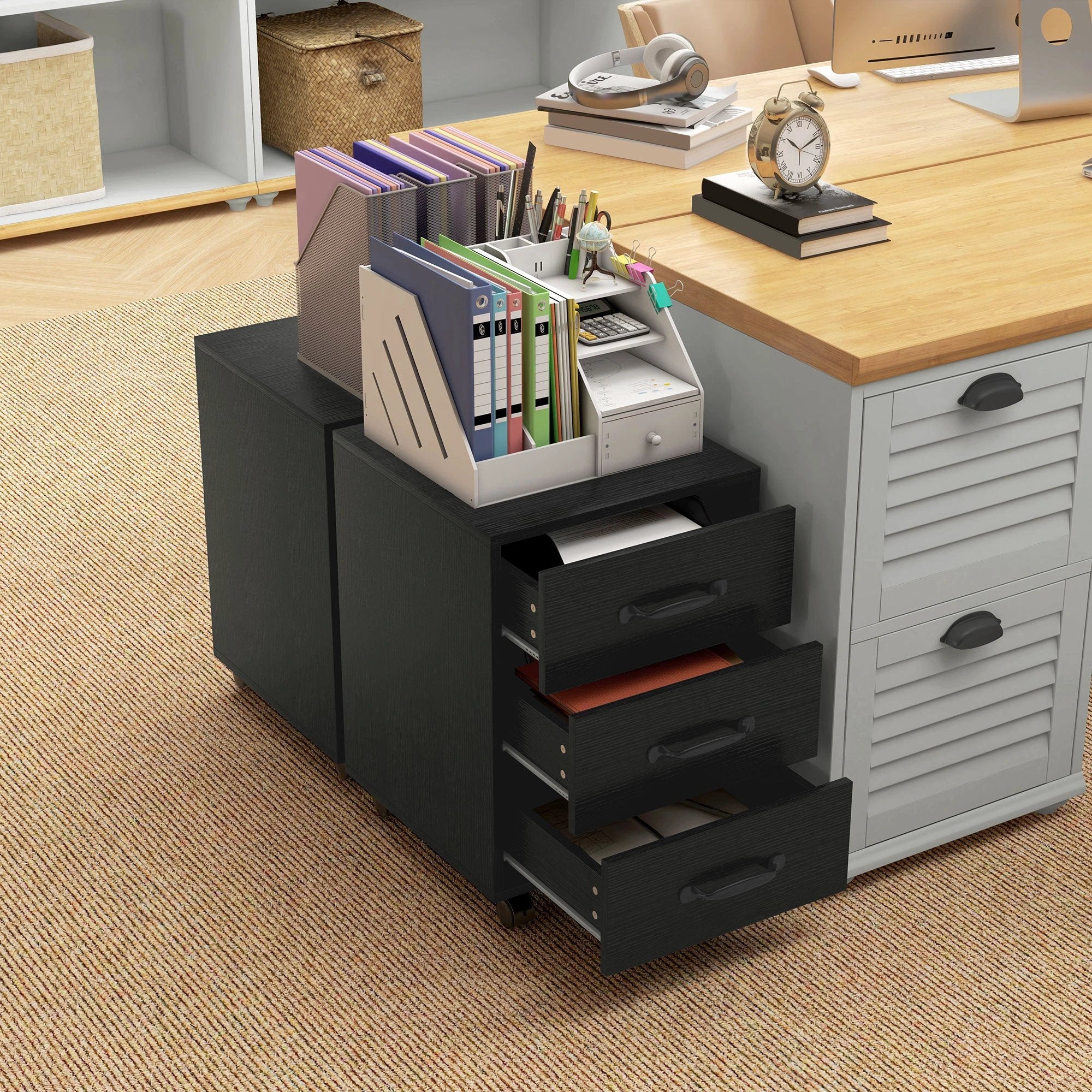 HOMCOM HOMCOM File Cabinet with 3 Drawers, Under Desk Mobile Filing Cabinet - Filing Cabinet