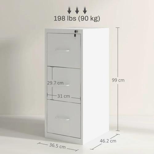 HOMCOM 3 Drawer Filing Cabinet Steel File Cabinet for A4 Letter Size White - Filing Cabinet