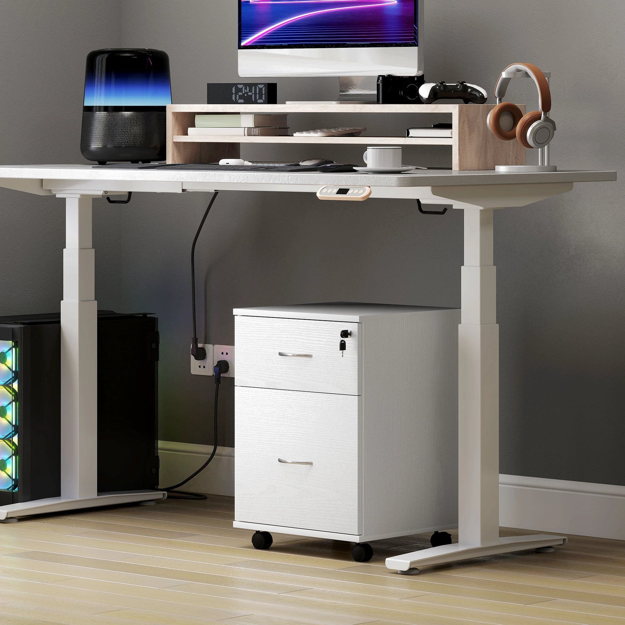HOMCOM HOMCOM Pedestal Office Mobile Filing Cabinet 2 Drawer White - Filing Cabinet