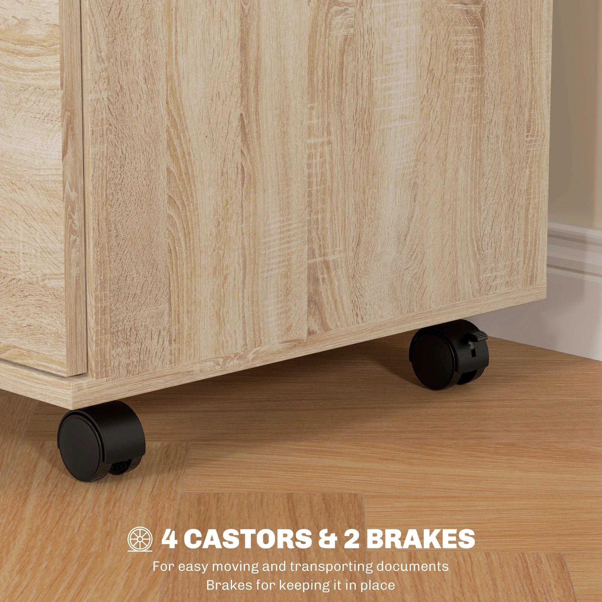 HOMCOM Pedestal Office Mobile Filing Cabinet 2 Drawer Wooden Storage Oak - Filing Cabinet