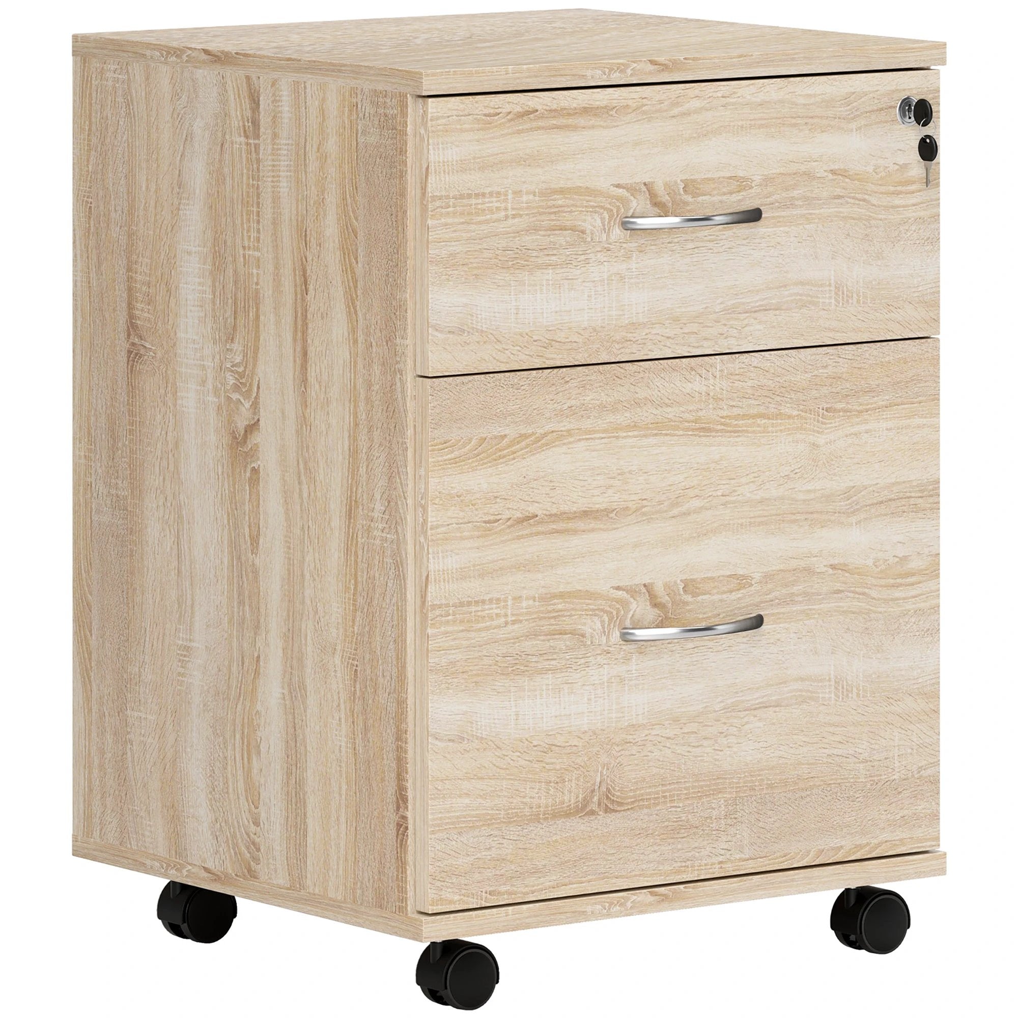 HOMCOM Pedestal Office Mobile Filing Cabinet 2 Drawer Wooden Storage Oak by HOMCOM