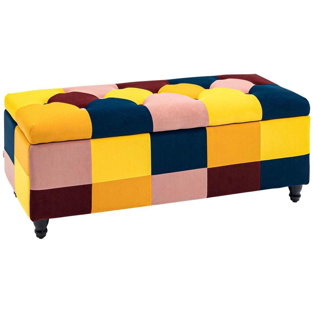 HOMCOM 114 x 47 x 47cm Velvet Storage Ottoman, Homcom Button-tufted Footstool Box - Uncategorized Footstool