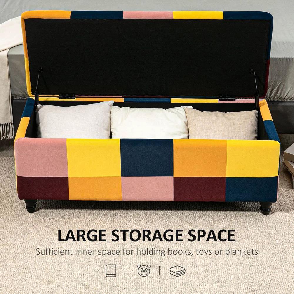 HOMCOM 114 x 47 x 47cm Velvet Storage Ottoman, Homcom Button-tufted Footstool Box - Uncategorized Footstool