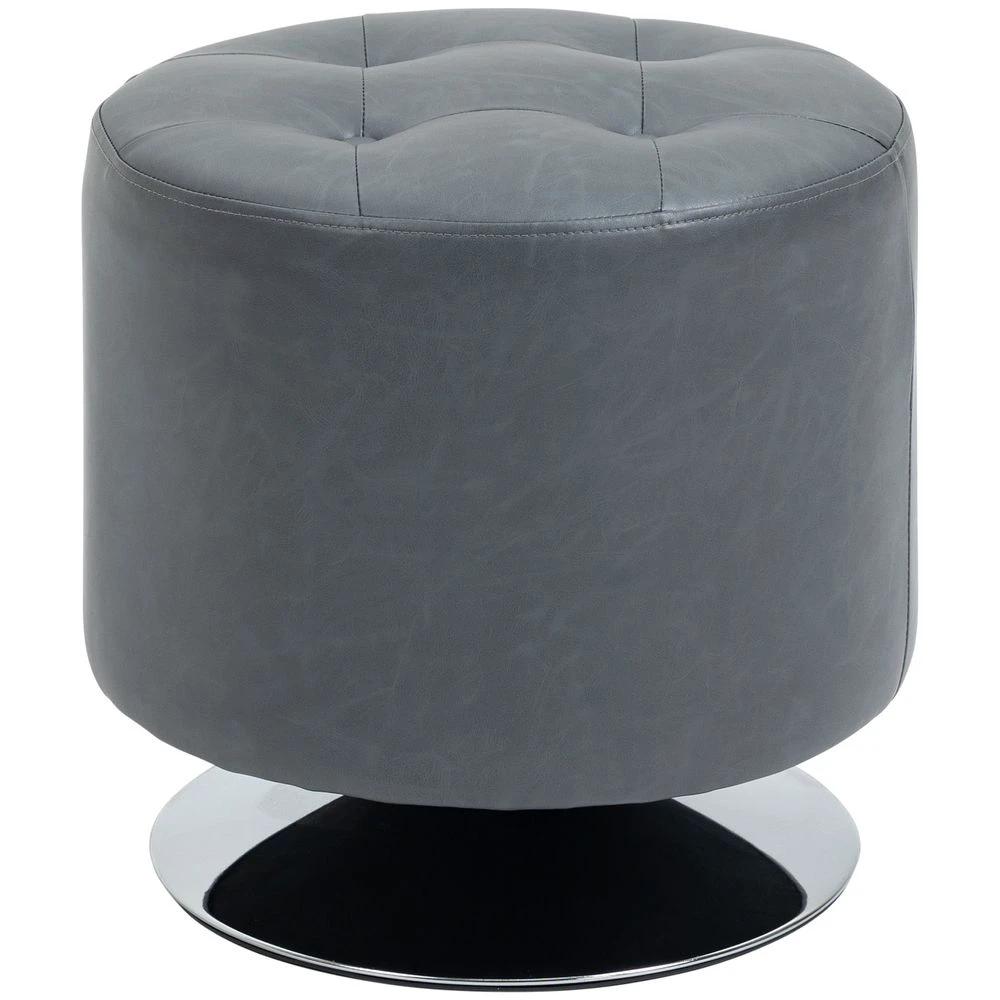 360 Swivel Foot Stool PU Ottoman w/ Thick Padding & Steel Base, Grey by HOMCOM