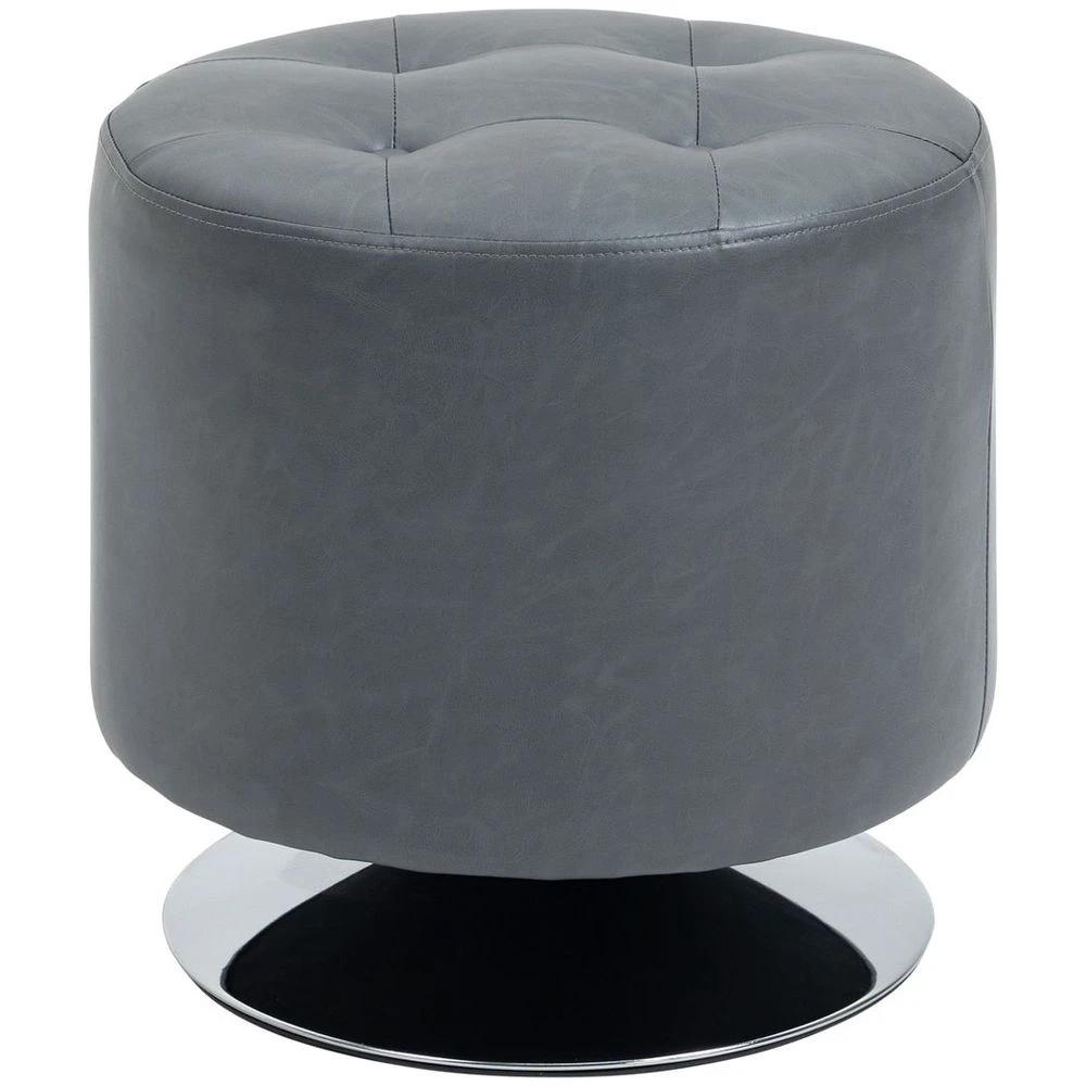 HOMCOM 360 Swivel Foot Stool PU Ottoman w/ Thick Padding & Steel Base, Grey - Uncategorized Footstool