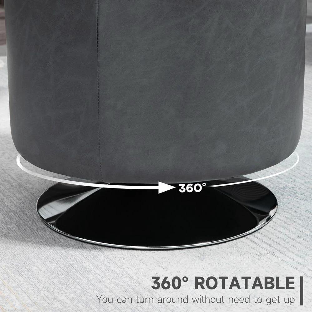 HOMCOM 360 Swivel Foot Stool PU Ottoman w/ Thick Padding & Steel Base, Grey - Uncategorized Footstool
