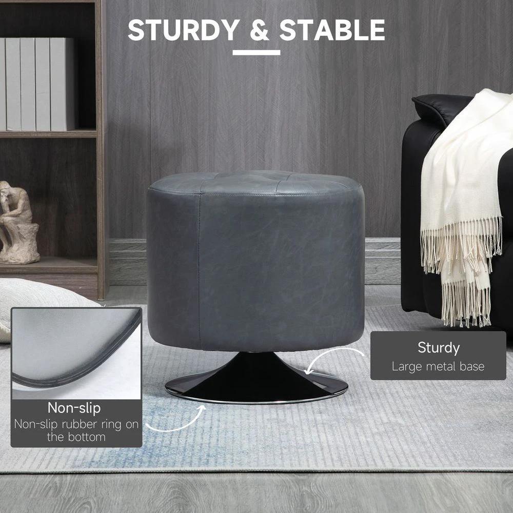 HOMCOM 360 Swivel Foot Stool PU Ottoman w/ Thick Padding & Steel Base, Grey - Uncategorized Footstool