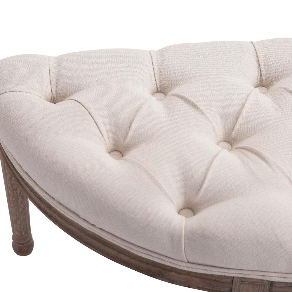 Half-Circle End Bench Ottoman Footstool Button Tufting Padded Seat Cream by HOMCOM
